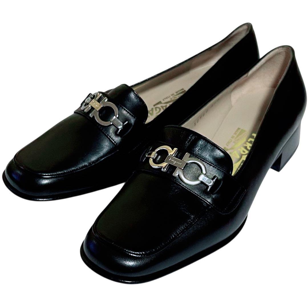 フェラガモ ガンチーニ ローファー 6.5D 23.5〜24cm 黒×シルバー