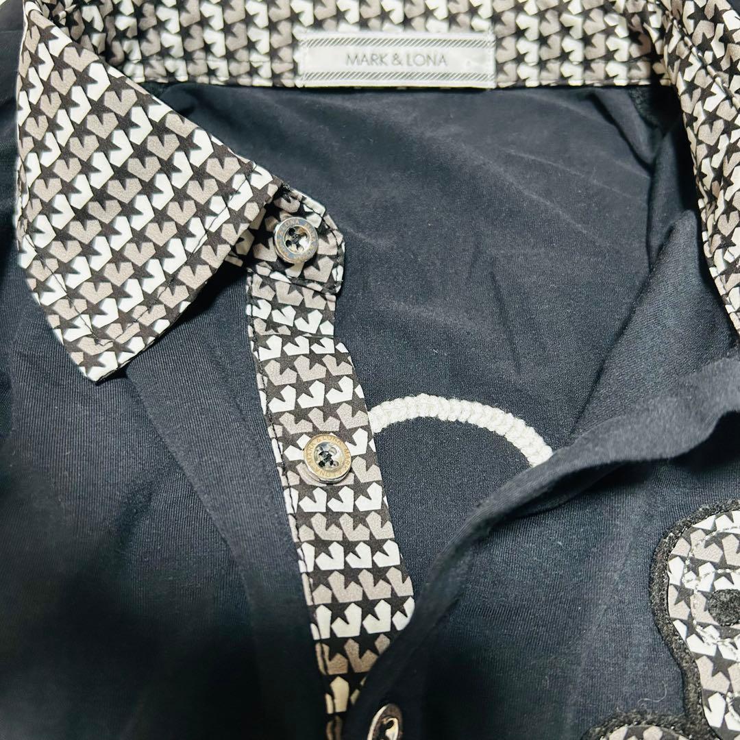 マークアンドロナ×Disney 半袖ポロシャツ 黒 グレー 背面ミッキー 刺繍