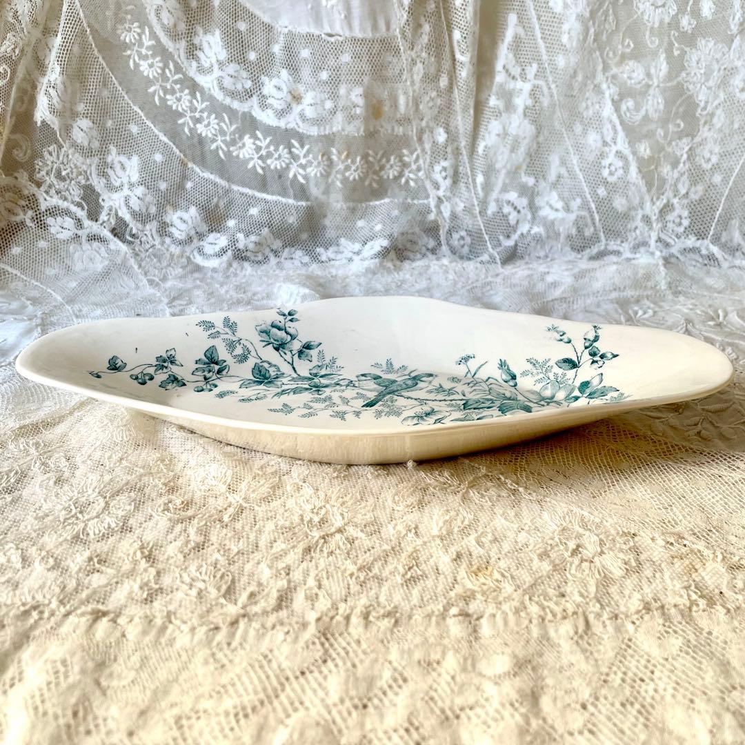 ロンウィ　小鳥と野ばらのラヴィエ Mignon Longwyフランスアンティーク