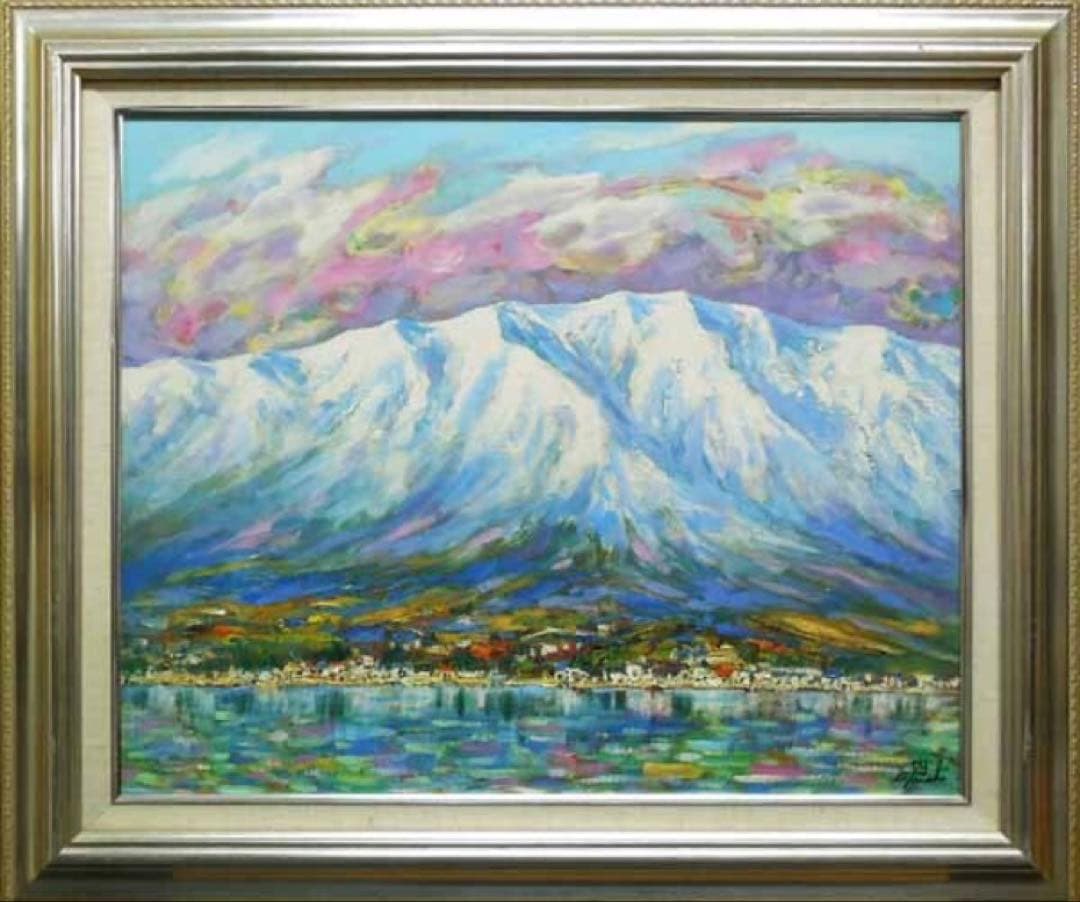 ＊真作＊ 大判大作 田中均「雪の比良(比良天望)」キャンバスに油彩琵琶湖
