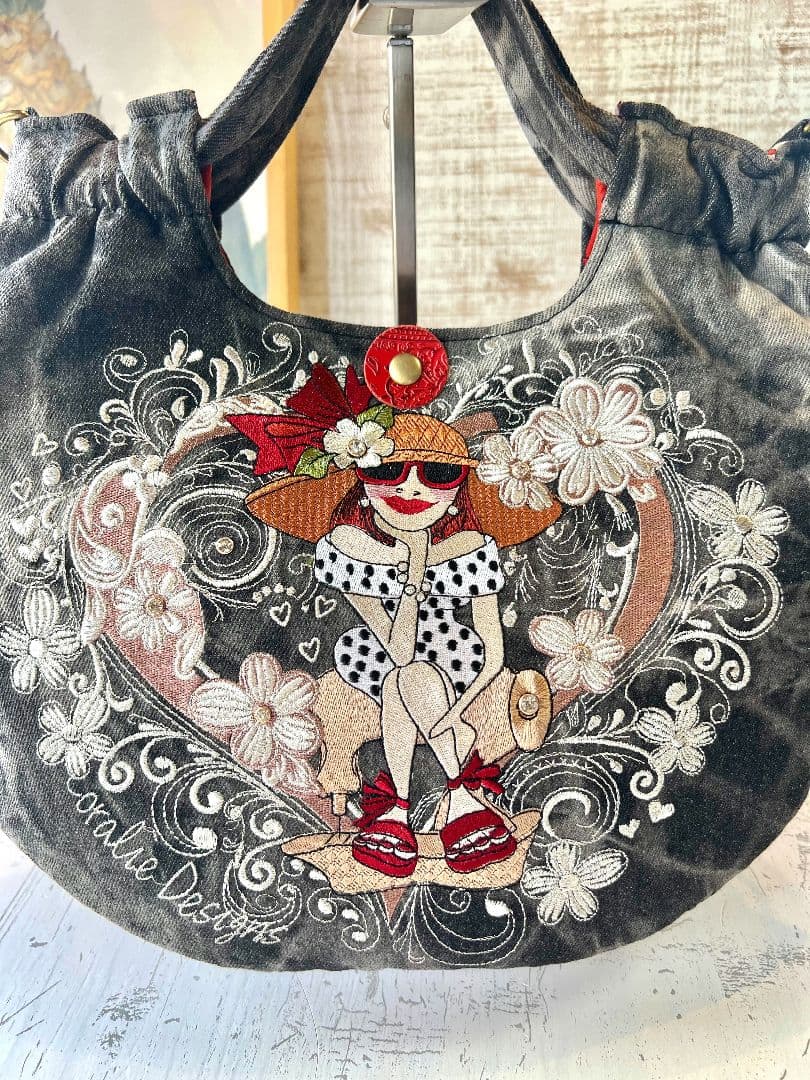 お纏めリクエスト＊ロラライハリス♡ブラックWデニム絞りバッグ♡ベロアのショルダー