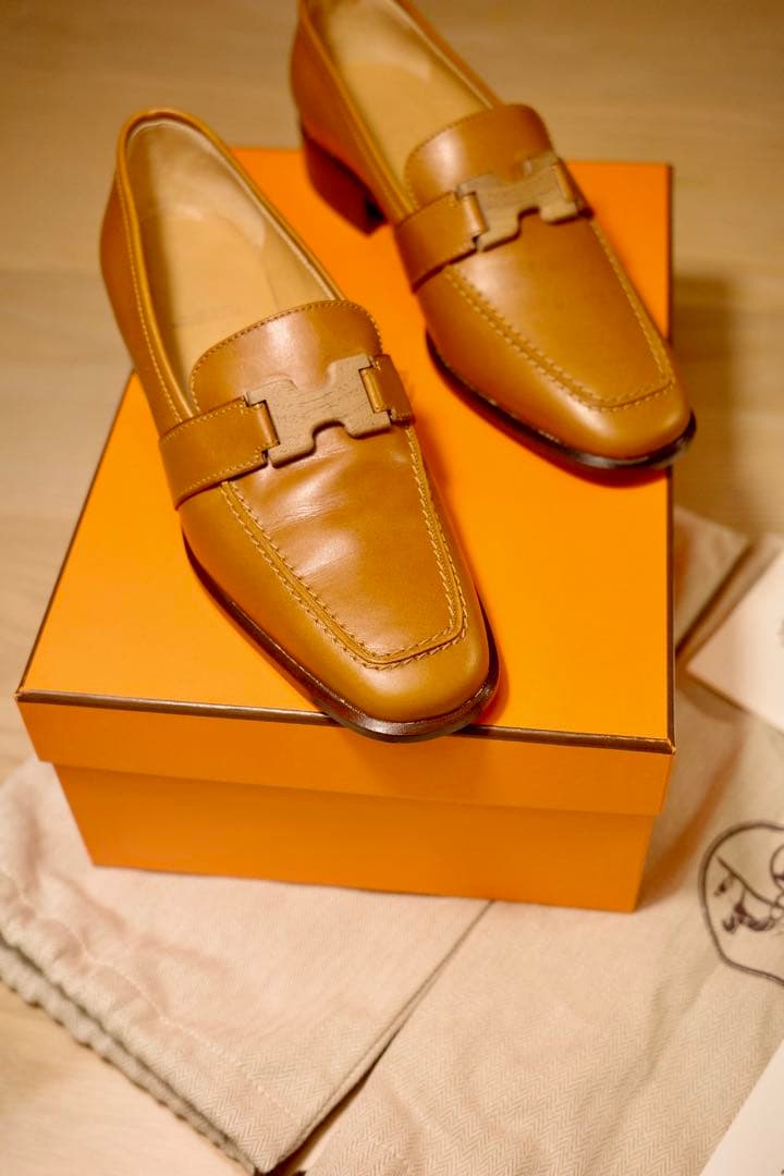 【正規品・極美品】 HERMES ローファー 36.5 木製Hバックル 箱付き