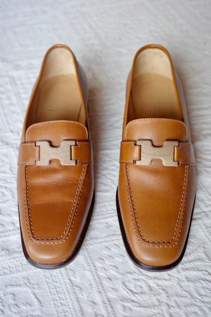 【正規品・極美品】 HERMES ローファー 36.5 木製Hバックル 箱付き