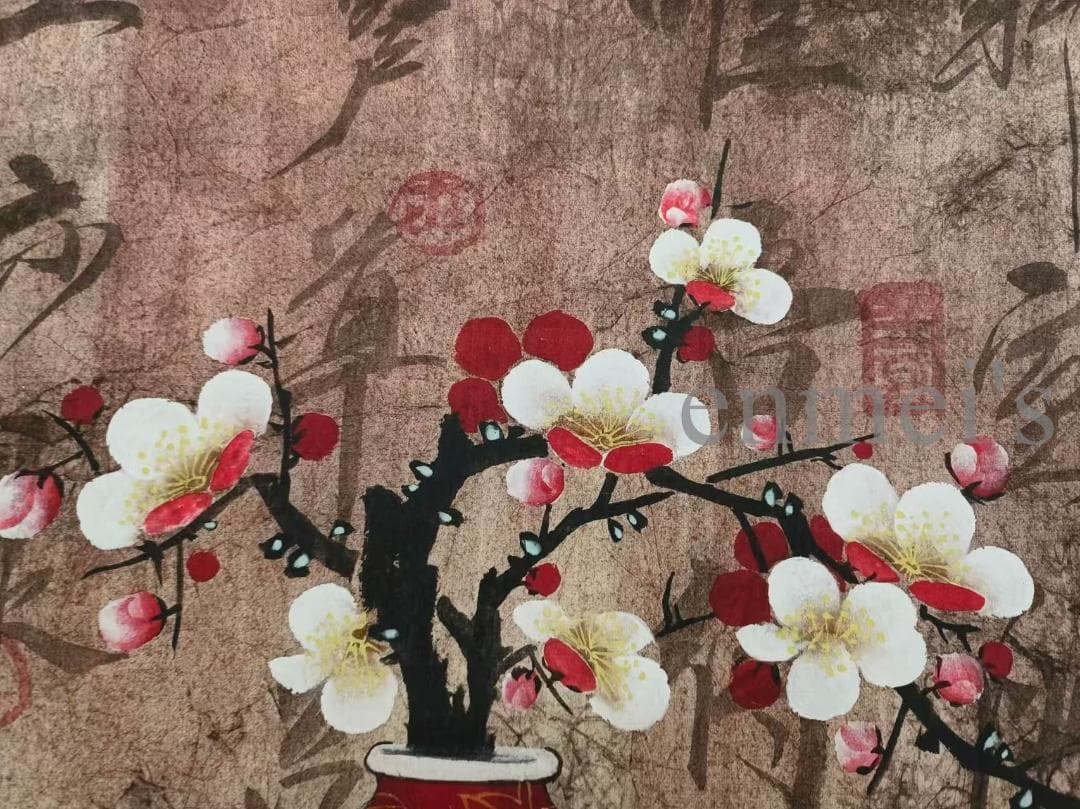 中国古美術 郎世寧作款 福慶如意図 横幅 宣紙 手描き 巻き物 古美味 装飾画