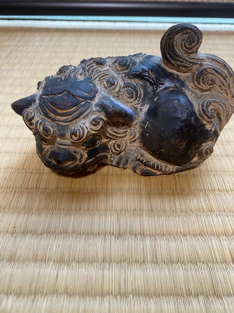 【希少】昭和19年購入 沖縄焼 シーサー 時代物 骨董 守り神 魔除け 琉球民芸