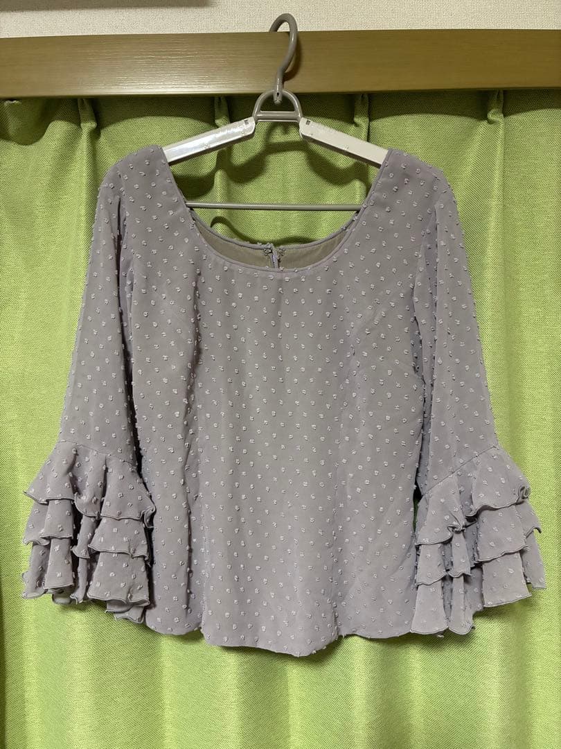 フラメンコ衣装　トップス　ブラウス　 ライトグレー　立体水玉　Lサイズ