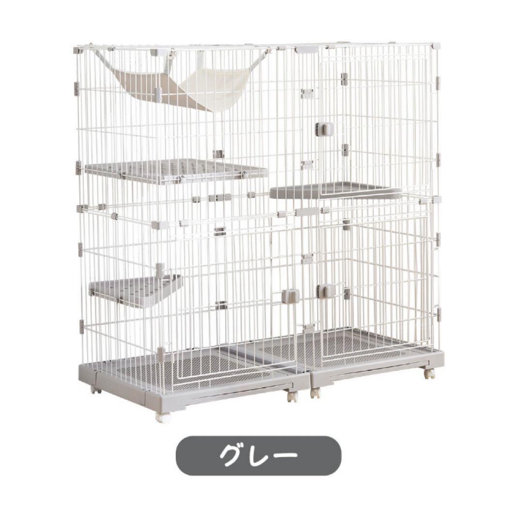 新品　キャットケージ　キャットゲージ　猫用品　ワイド仕様　ペット用品　グレー