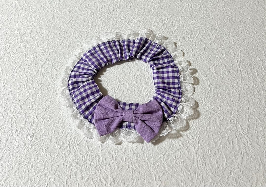 シュシュ首輪(ギンガムチェック 紫) Ｎｏ．155-500