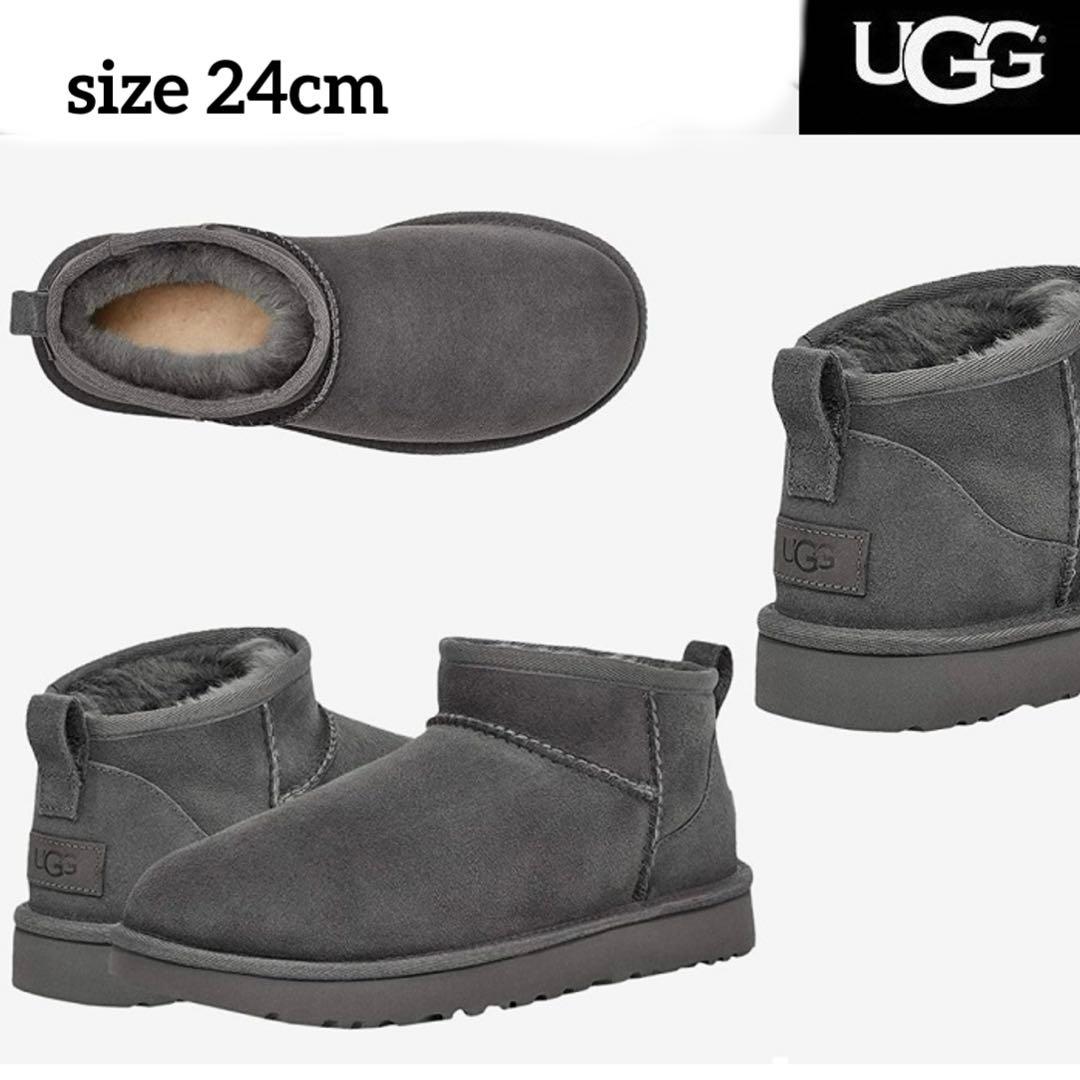 【UGG】 クラシック ウルトラミニ ムートン ブーツ 24cm グレー