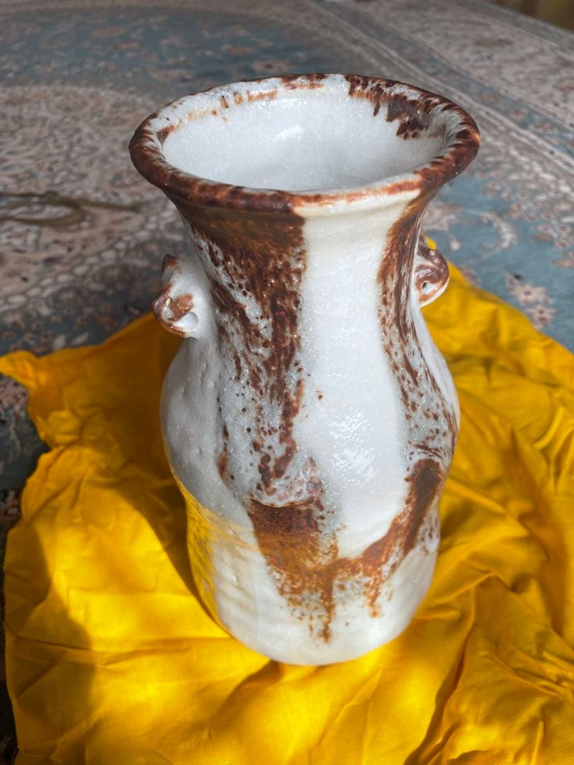 加藤寛治 花瓶 白茶 グラデーション 専用木箱付き