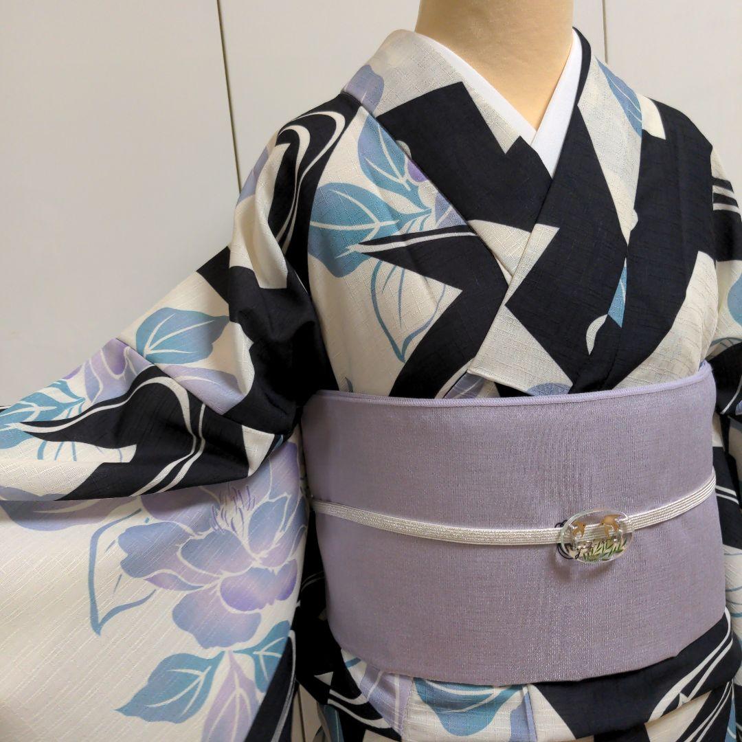 太陽様　確認用！浴衣 黒白幾何学模様 薄紫　ゆかた　Mサイズ