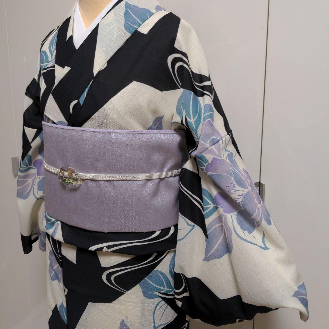 太陽様　確認用！浴衣 黒白幾何学模様 薄紫　ゆかた　Mサイズ
