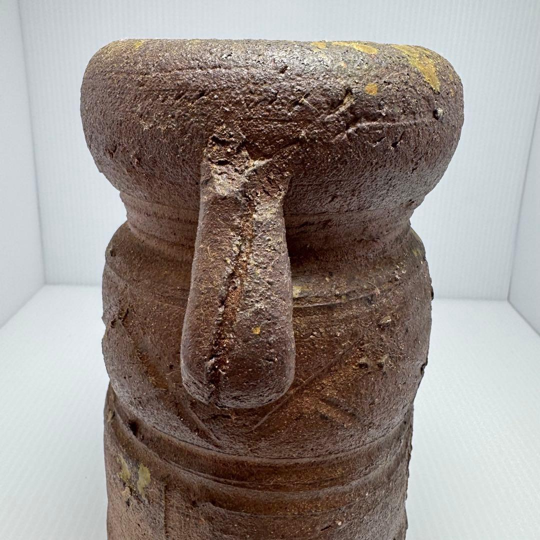 新品 越前焼 陶器 持ち手付き 花入 花瓶 花生 花器 伝統工芸 美術品 共箱