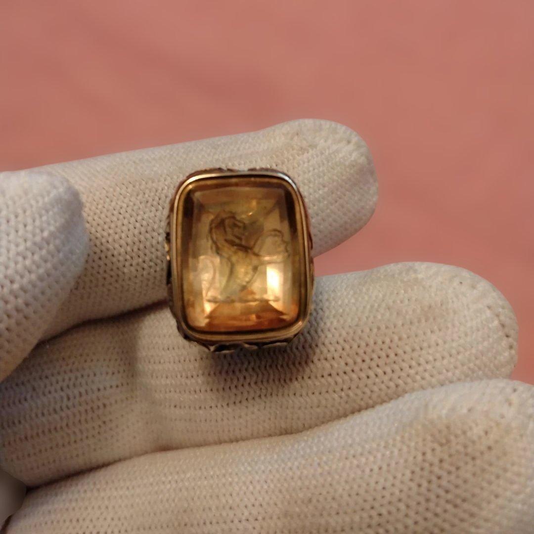 週末特価　イギリス　インタリオ　シール シトリン　金張り　ライオン紋章