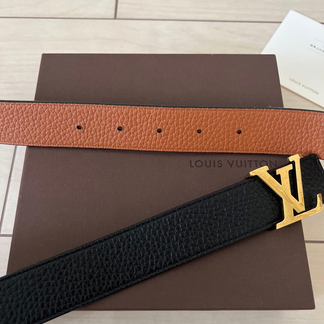 ヴィトン　リバーシブル　ベルト　サンチュール・イニシャル　マドレーヌ黒×キャメル