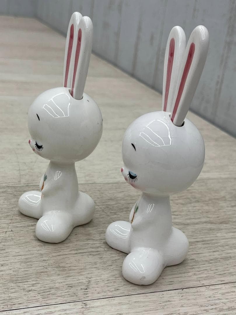昭和レトロ 内藤ルネ うさぎ フォークスタンド 陶器製 2点 RUNE