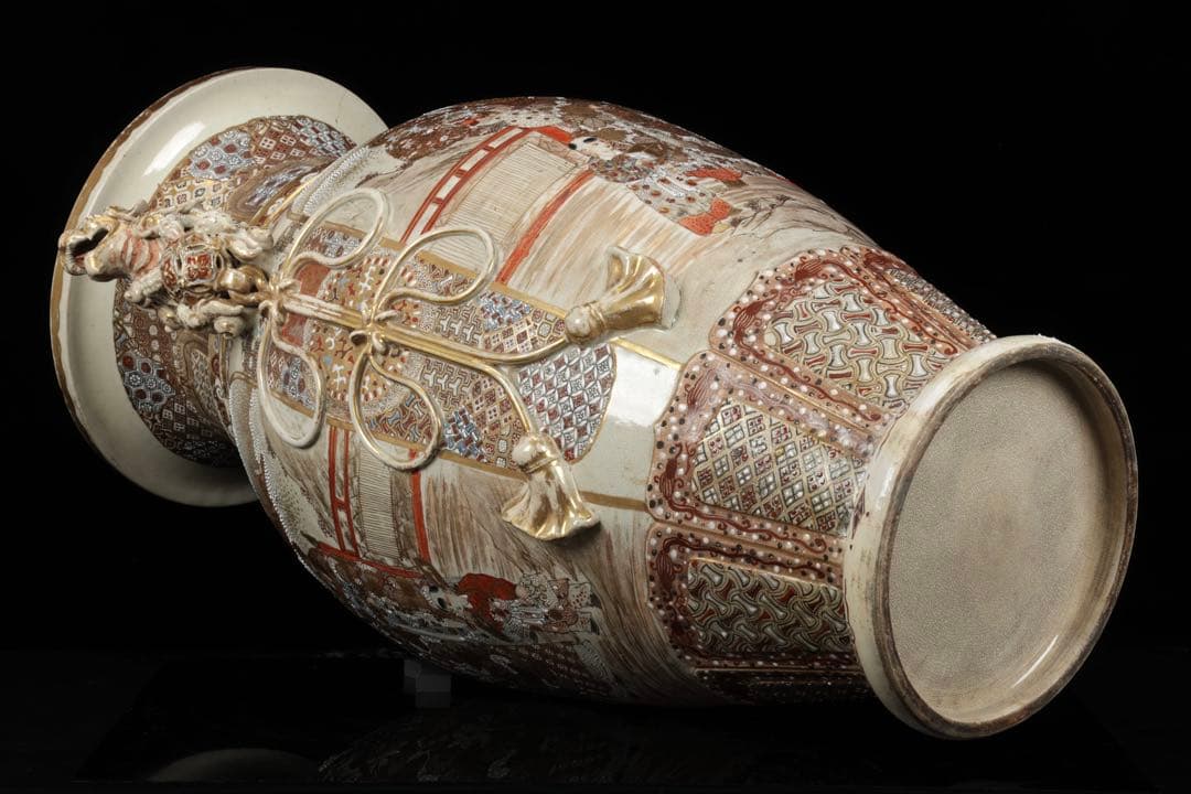 【極上薩摩焼】特大金襴手色絵 獅子 香炉 飾壺 陶器 骨董 古美術 アート 花瓶