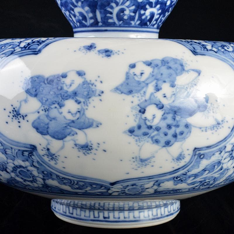 渋草焼　渋草柳造窯　染付　唐子花唐草文　瓢箪瓶　M　R5287B