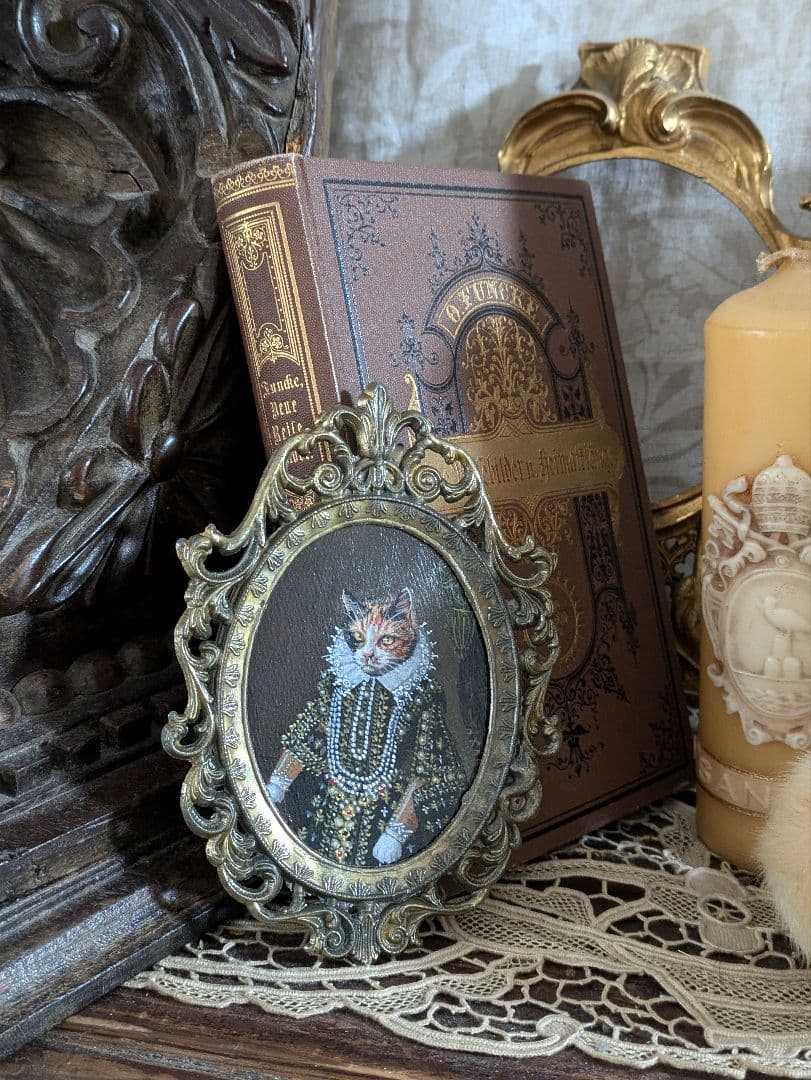 【猫好きさんに】猫貴族肖像画　アンティーク　ヴィクトリアン