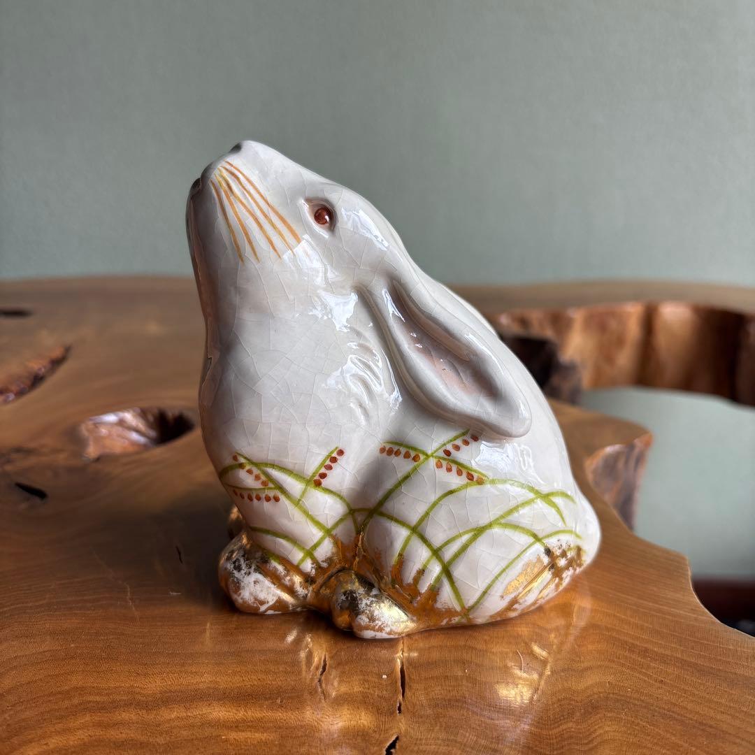 六兵衛窯 卯年 「はな兎」干支置物 清水焼 陶芸 たち吉 共箱