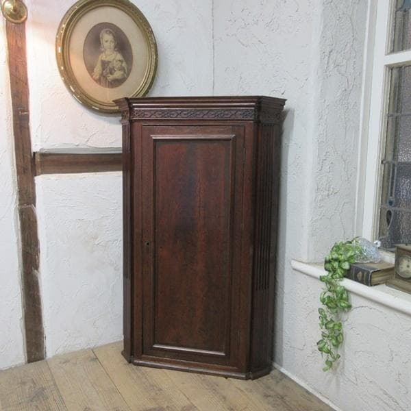 イギリス アンティーク 家具 コーナーキャビネット 飾り棚 英国 6298c