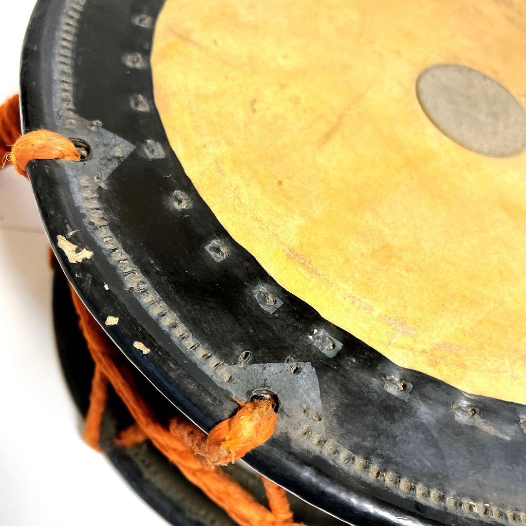 【蒔絵・金彩】締め太鼓　和太鼓 34.5cm×16cm 扇絵柄　扇子　打楽器