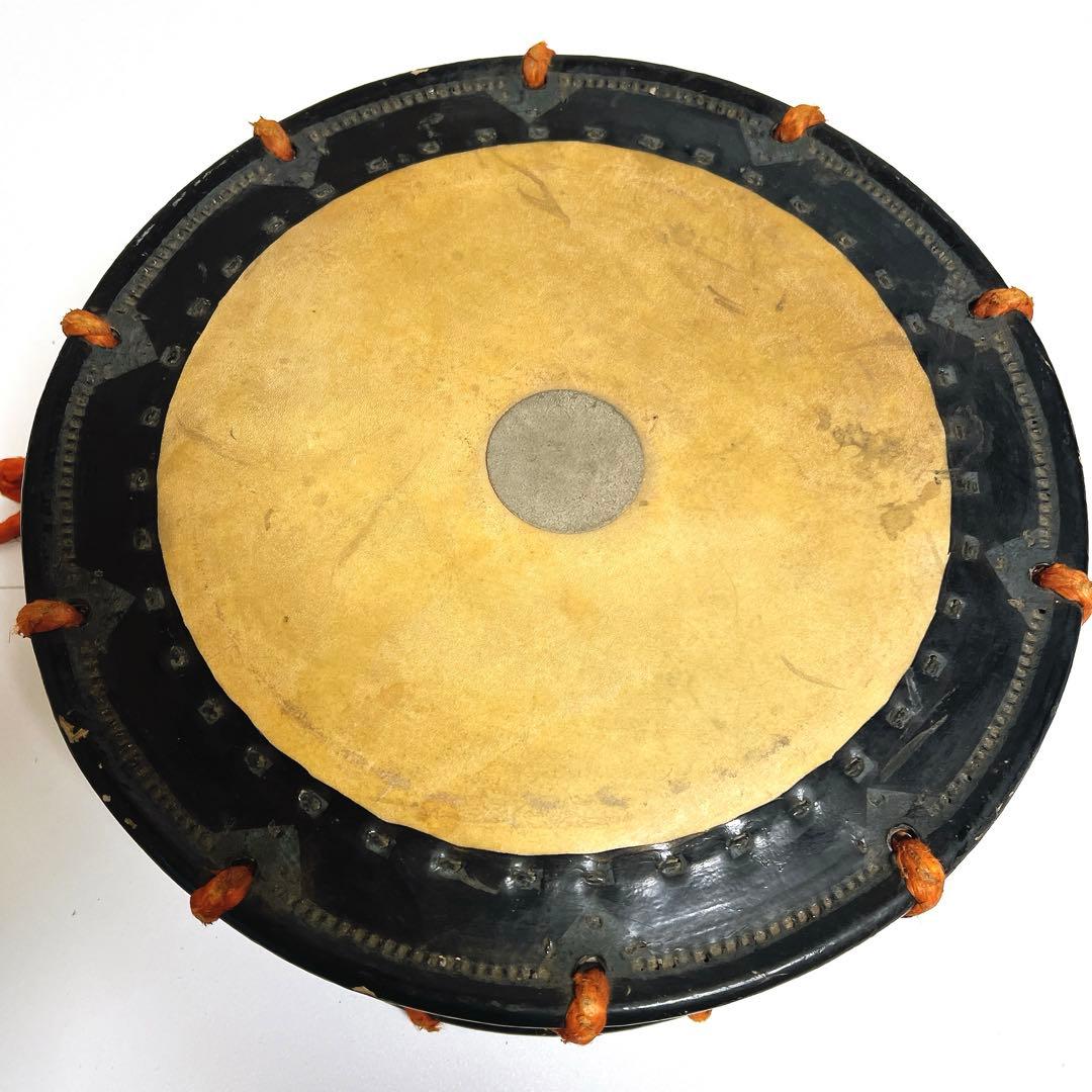 【蒔絵・金彩】締め太鼓　和太鼓 34.5cm×16cm 扇絵柄　扇子　打楽器