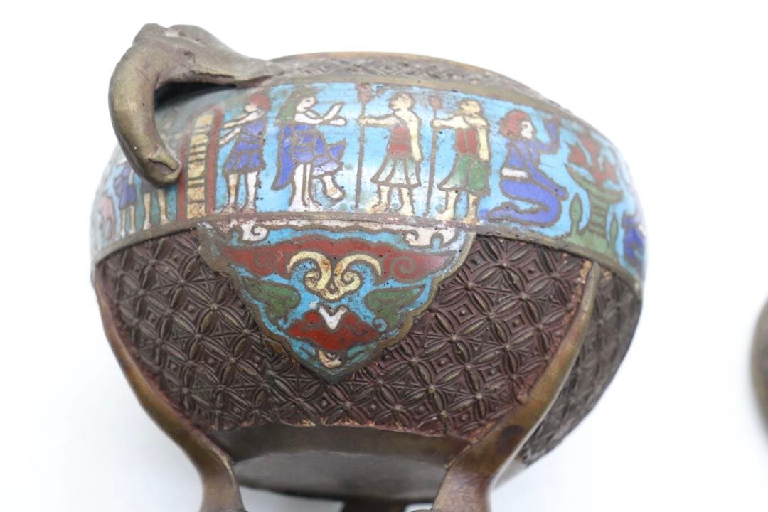 ※中国　七宝焼　獅子摘み　如意足香炉　送料込み251016