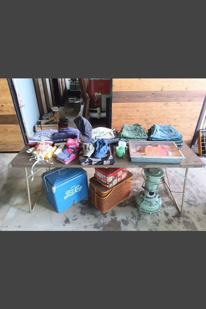 USA製 ビンテージ 折り畳みスチールテーブル 店舗什器 アウトドア キャンプ