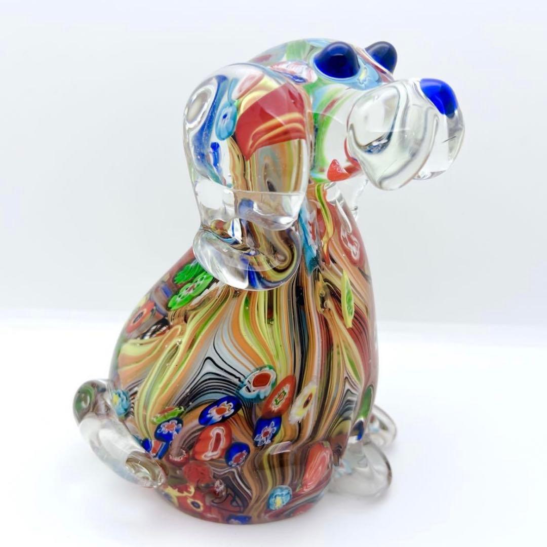 【希少】ヴェネチアンガラス ミルフィオリ 犬 置物 ムラーノガラス オブジェ