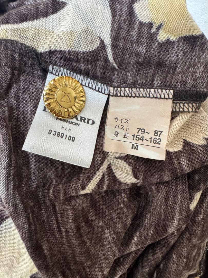 LEONARD 花柄長袖ワンピース 膝丈 茶 美品