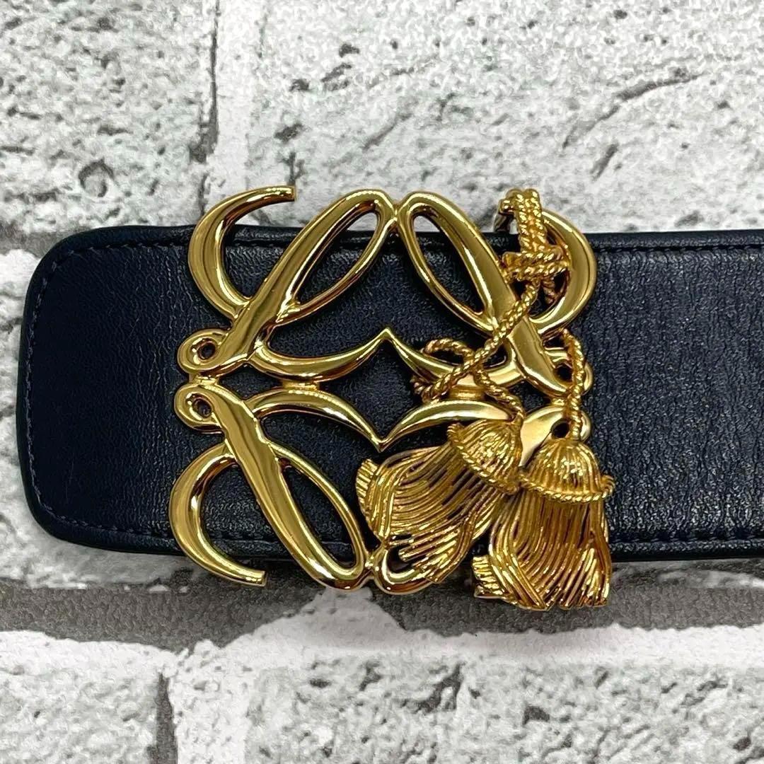 希少袋付き✨ロエベ ベルト アナグラム タッセルモチーフ 幅広 本革 75サイズ