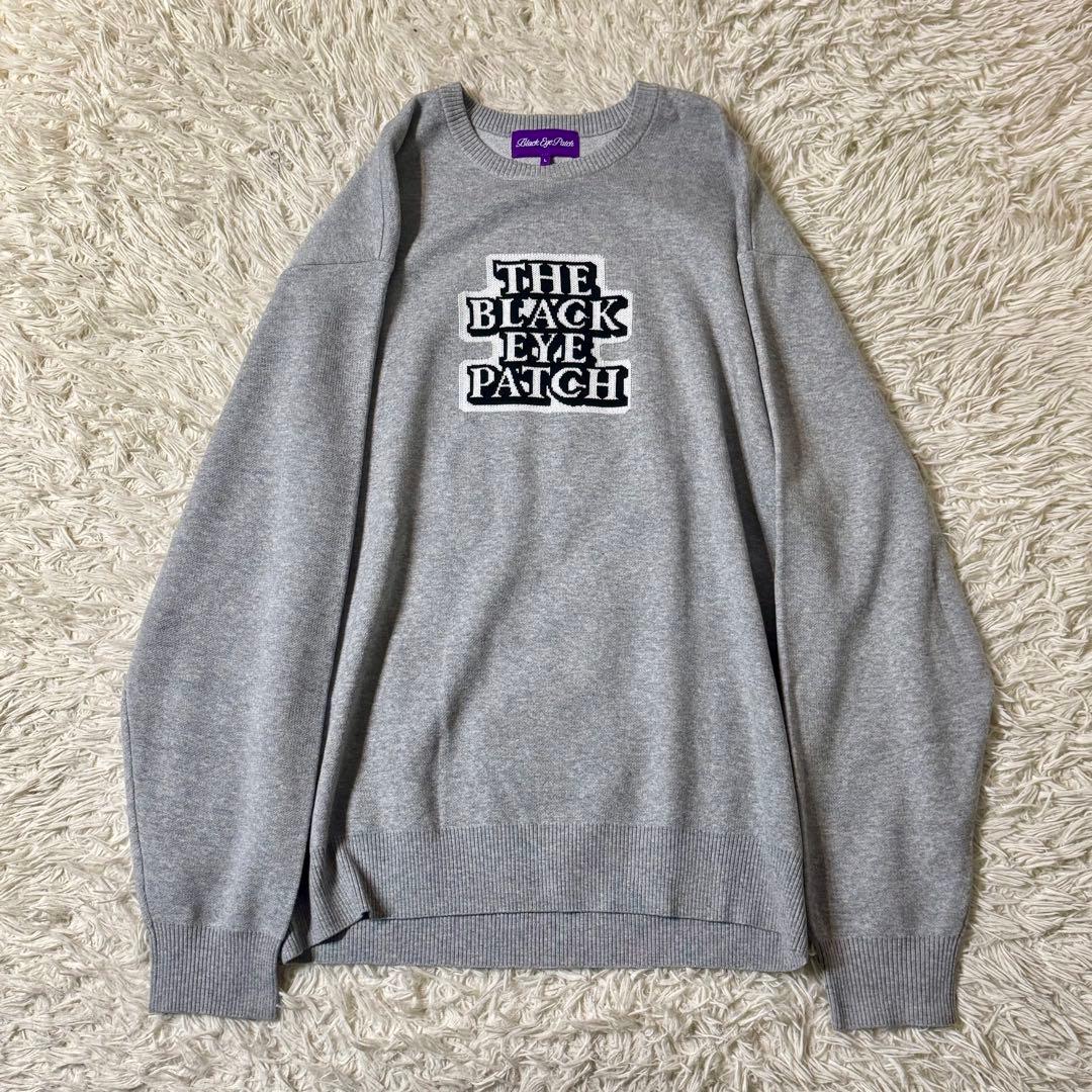 【完売モデル 美品】ブラックアイパッチ ロゴ ジャガードニット Lサイズ