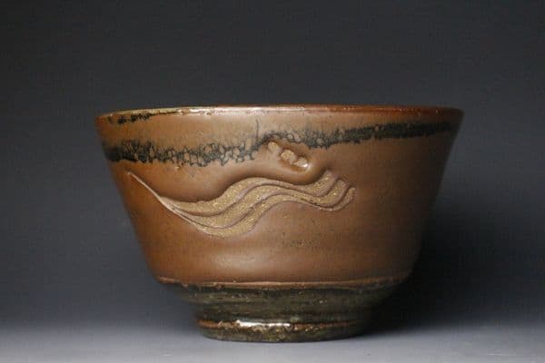 【真作 名品】河井寛次郎 「櫛目茶碗」共箱付属 完品