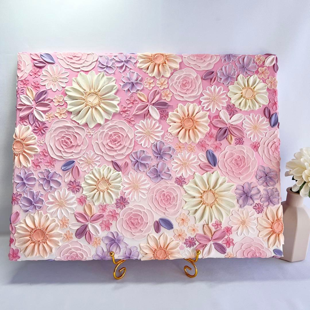 テクスチャーアート　絵画　インテリアアート　立体　花　絵　ボタニカルアート　北欧