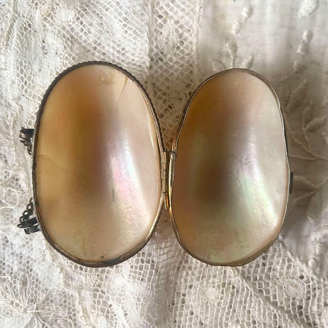 チェーン付きマザーオブパールロザリオケース大　フランスアンティーク　MOPドール