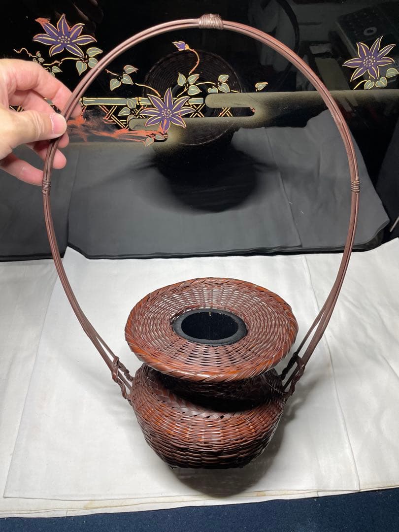 花籠。竹。美品。華道具、茶道具。舊家蔵出し。