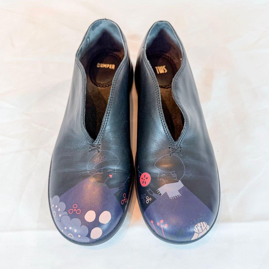 CAMPER TWINS レザー シューズ 総柄 プリント 黒 39