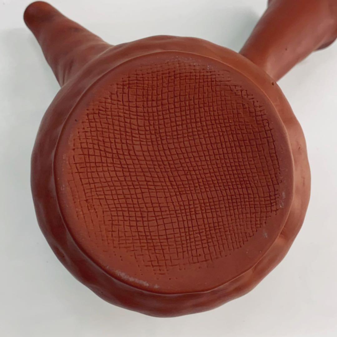 【茶注6手捻　朱泥　玉獅子】間野弥平　共箱