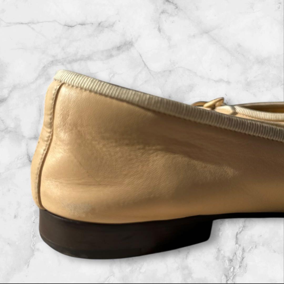 CHANEL バレエシューズ　ラムスキン　ベージュ/黒 22.5cm