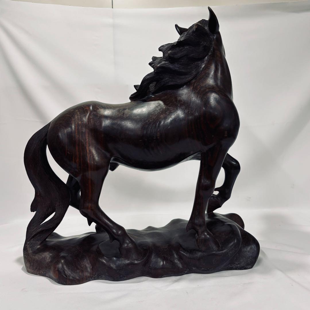 午年　木彫り 彫刻 置物 馬 女性像 セット 約60cm アンティーク オブジェ