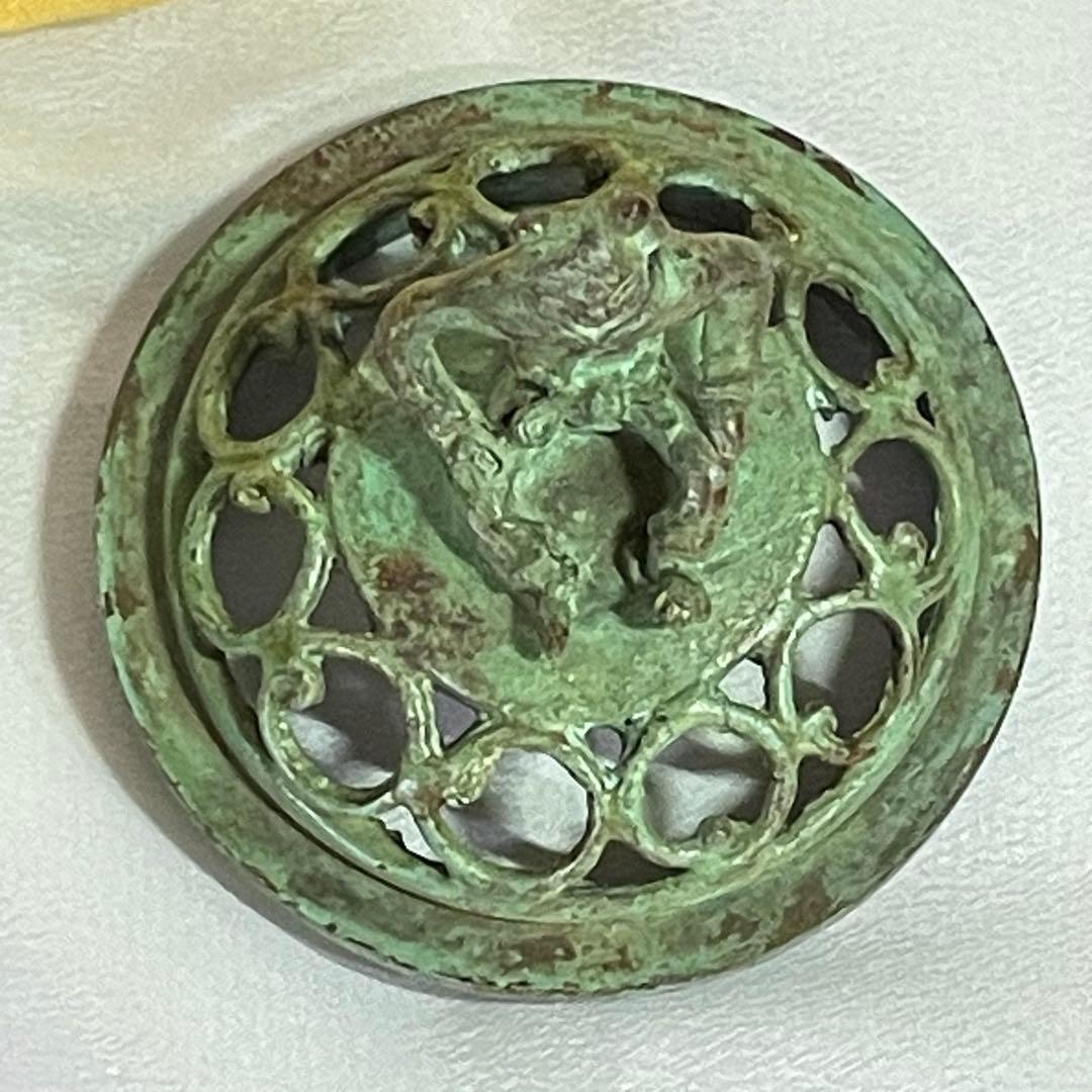 高岡銅器 須賀七郎作 月芳 蝋型鋳銅 香炉 唐子蓋梅文 共箱 証書 栞 時代物