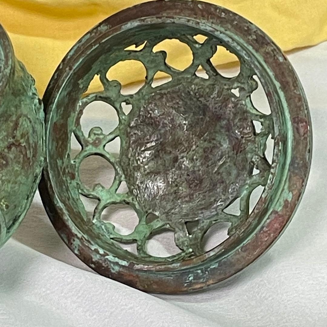 高岡銅器 須賀七郎作 月芳 蝋型鋳銅 香炉 唐子蓋梅文 共箱 証書 栞 時代物