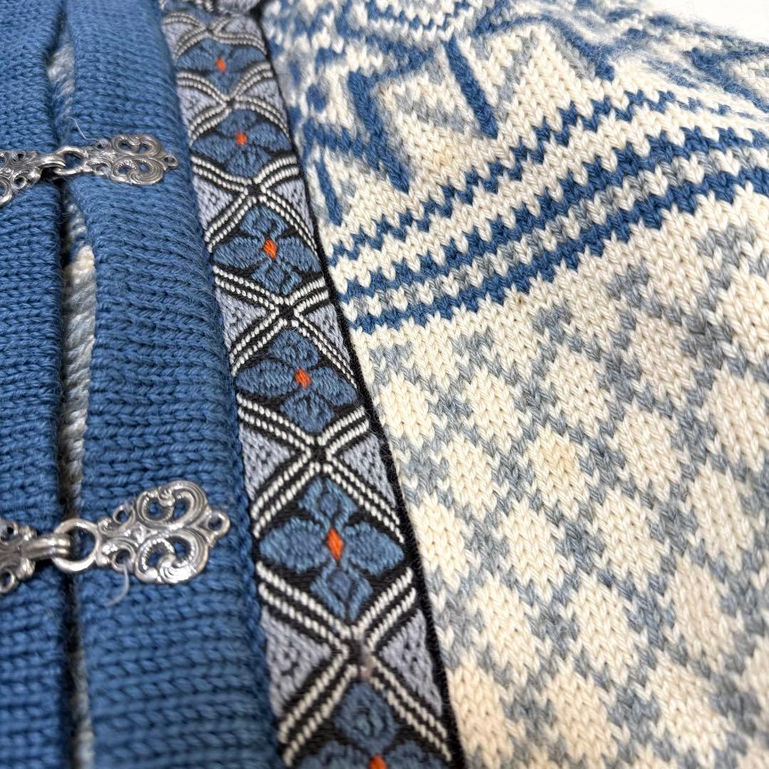 【ダーレ オブ ノルウェイ】ノルディックカーディガン（XL）ブルー　シルバー金具