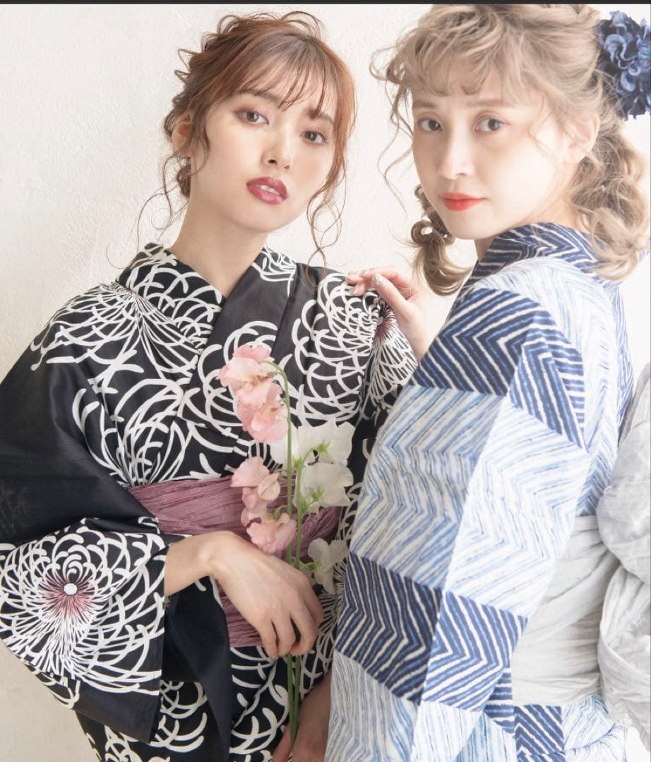 DITA ディータ 浴衣 2点セット 月夜の乱菊しらべ 黒 白 ピンク