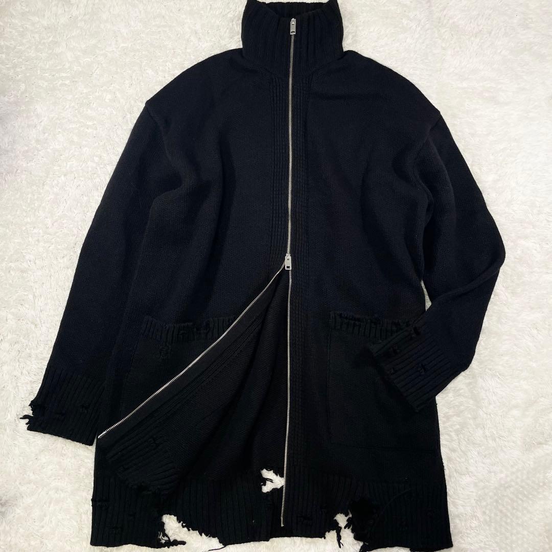 極美品✨DIESEL ニット コート ジャケット クラッシュ加工 ブラック
