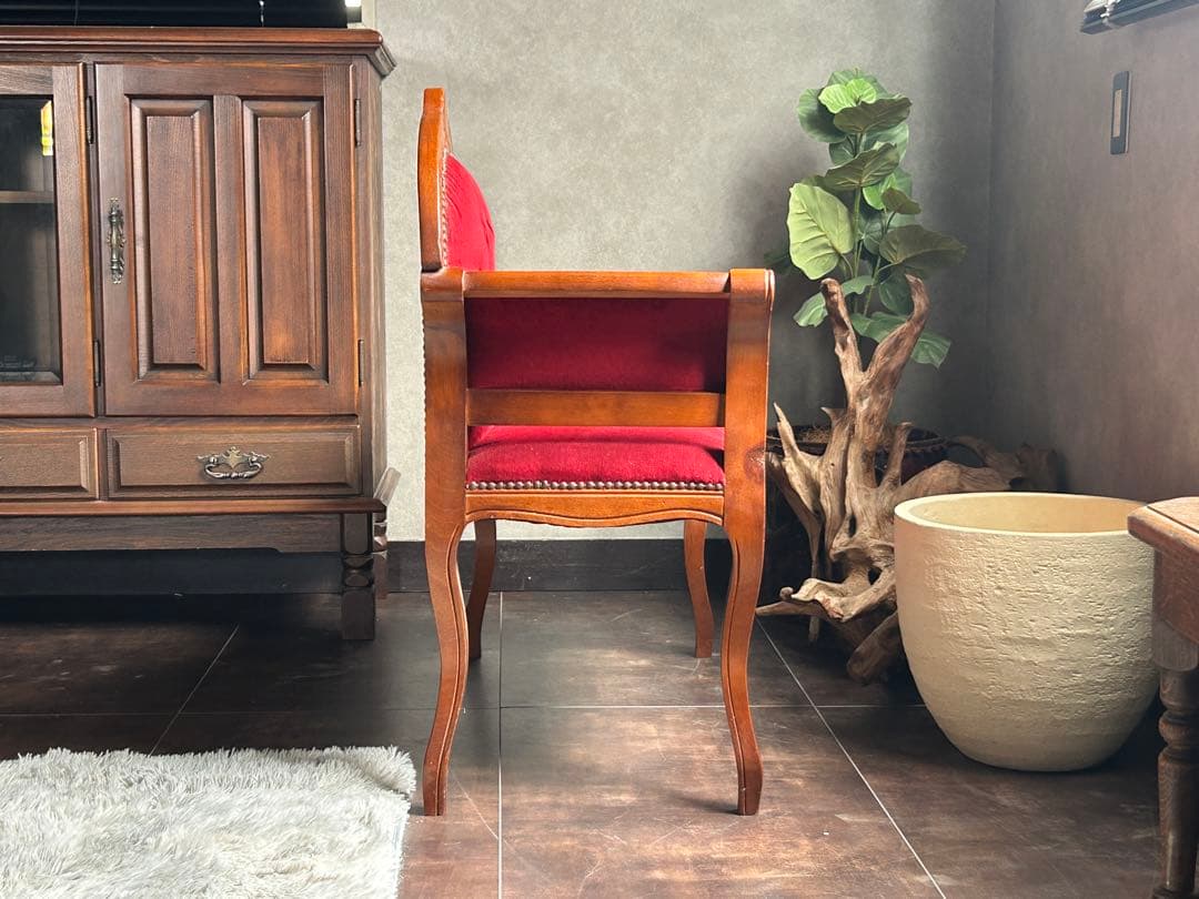 アンティーク　ビンテージ　クラシック　木彫　猫脚　レッド　テレフォンベンチ　GG