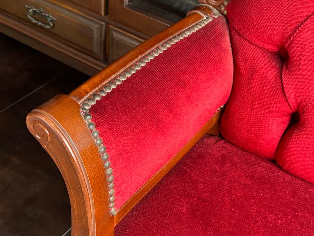 アンティーク　ビンテージ　クラシック　木彫　猫脚　レッド　テレフォンベンチ　GG