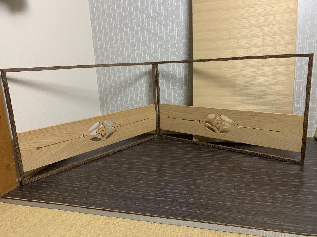 女桑縁 桐地 花紋透彫 上透し 風炉先屏風 茶道具 桐箱入 813