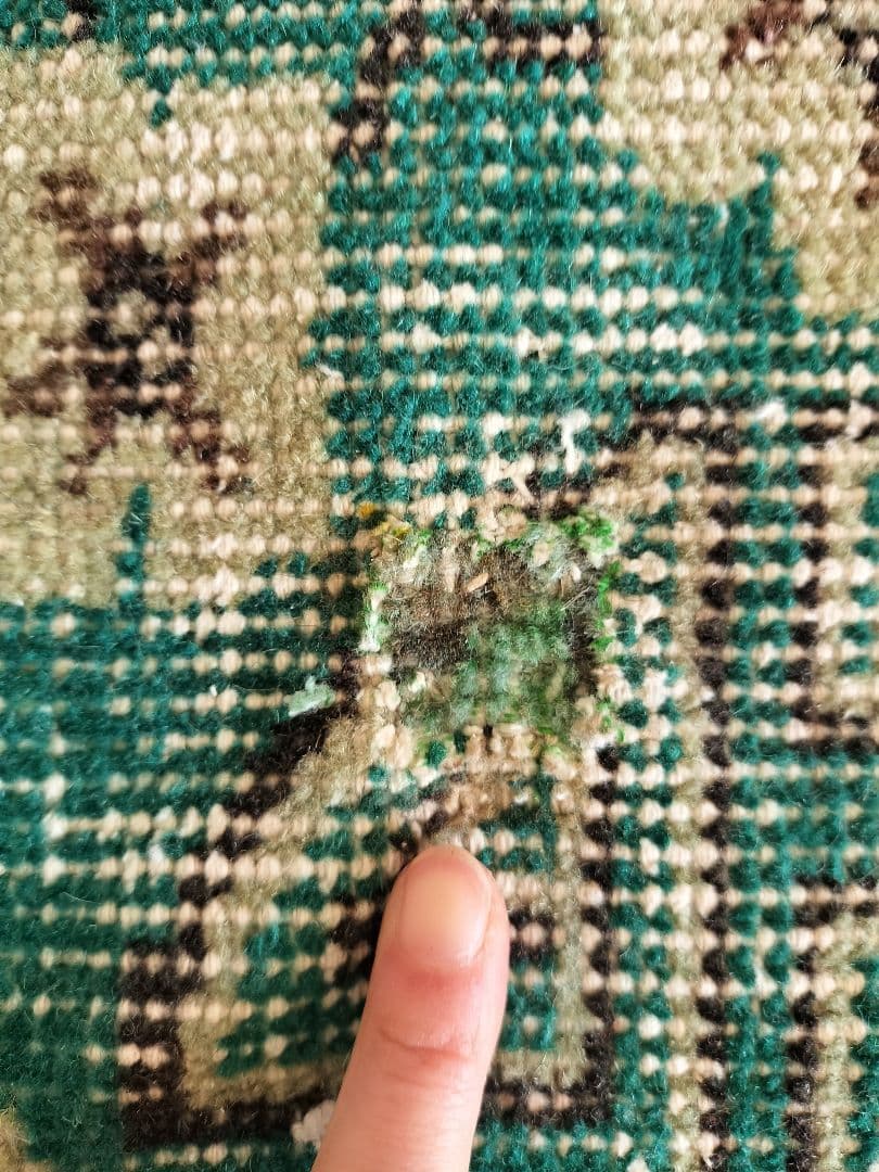 超大判/エメラルドグリーンのシノワズリラグ　トリコヴィンテージラグ　No586